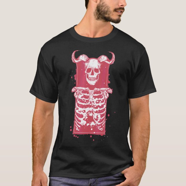 Skull Skeleton Gothic Goth Art T Shirt (Framsida)