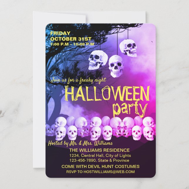 Skull Skeleton Halloween fest Freaky Night Inbjudningar (Framsida)