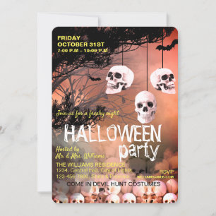 Skull Skeleton Halloween fest Freaky Red Night Inbjudningar