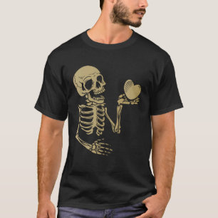 Skull Skeleton Hand Holding Red Heart Kärlek T Shirt
