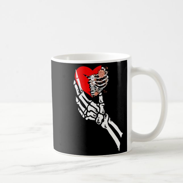 Skull Skeleton Hand Holding Red Heart Love Valenti Kaffemugg (Höger)