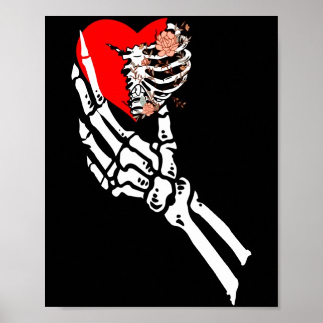 Skull Skeleton Hand Holding Red Heart Love Valenti Poster (Framsidan)