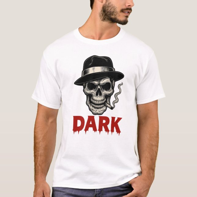Skull Smoking Cigar Dark T-shirt  (Framsida)