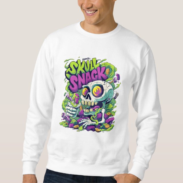 Skull Snack Neon Skeleton Art | Funny Horror Comic Lång Ärmad Tröja (Framsida)