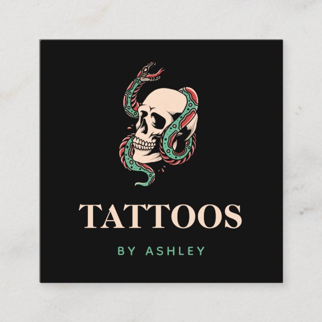 Skull Snake Gothic Stil Tattoo Artist Minimalist Fyrkantigt Visitkort (Framsida)