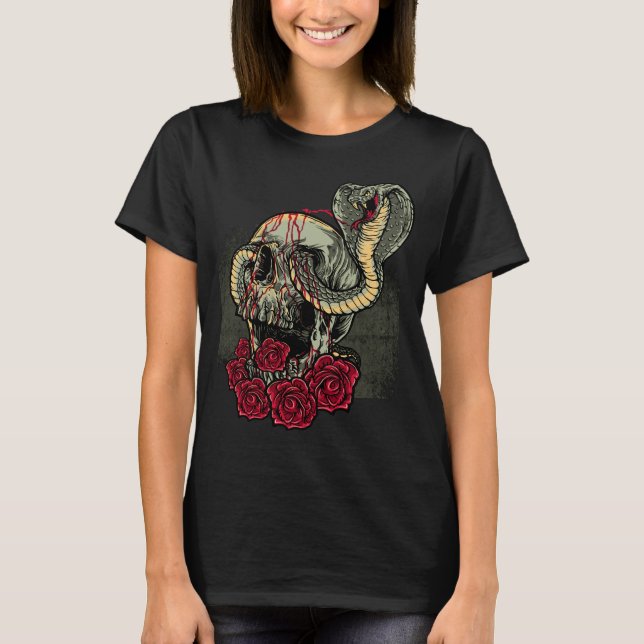 Skull Snake Ro Scary Horror T Shirt (Framsida)