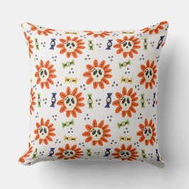 Skull Solros Mönster - Halloween Spooky Kudde