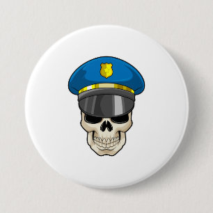 Skull som polis med polishatt knapp