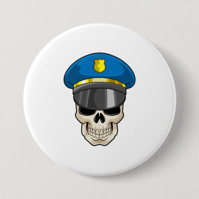 Skull som polis med polishatt knapp (Framsida)