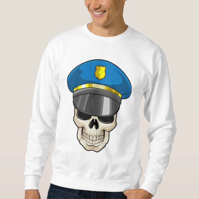 Skull som polis med polishatt lång ärmad tröja (Framsida)