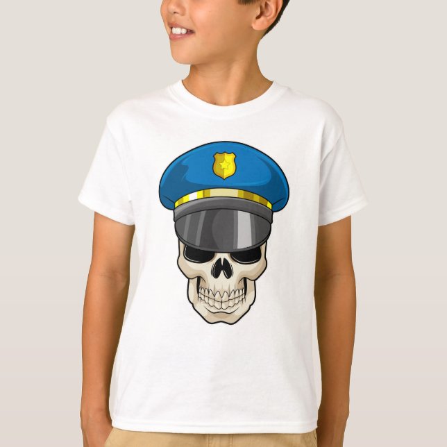 Skull som polis med polishatt t shirt (Framsida)