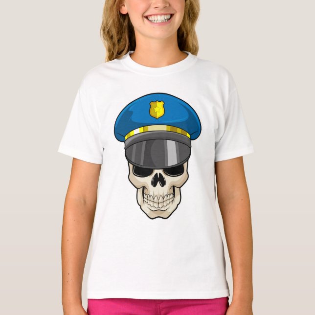 Skull som polis med polishatt t shirt (Framsida)