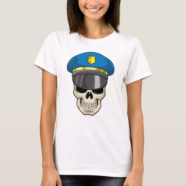 Skull som polis med polishatt t shirt (Framsida)