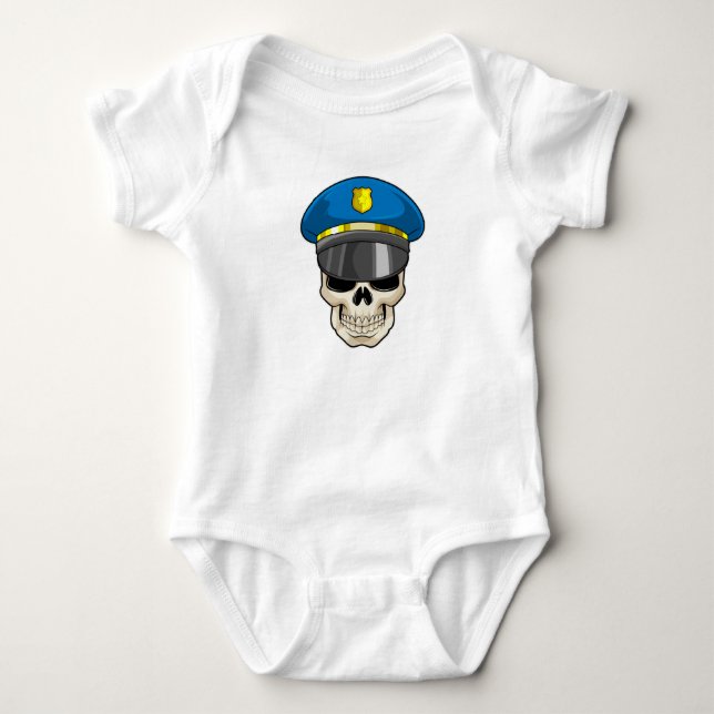 Skull som polis med polishatt t shirt (Framsida)