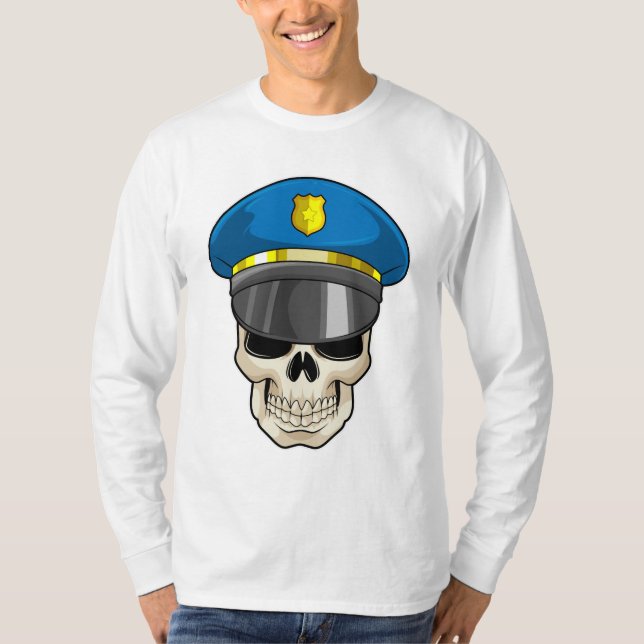 Skull som polis med polishatt t shirt (Framsida)
