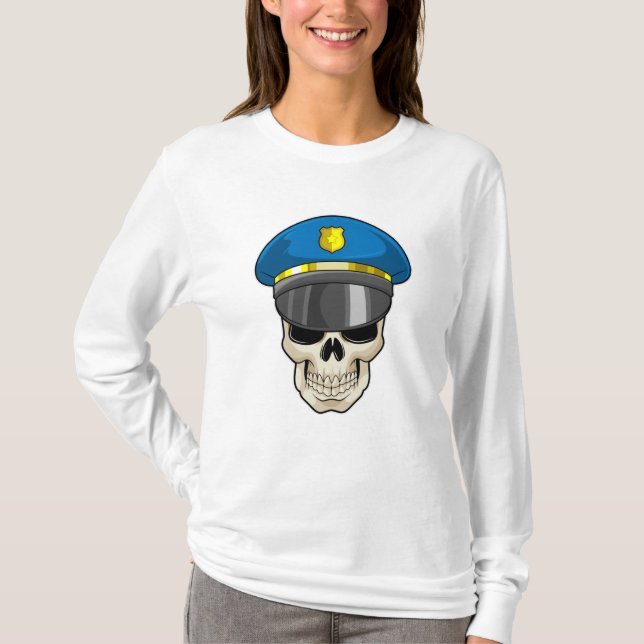 Skull som polis med polishatt t shirt (Framsida)