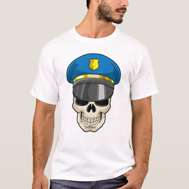 Skull som polis med polishatt t shirt (Framsida)
