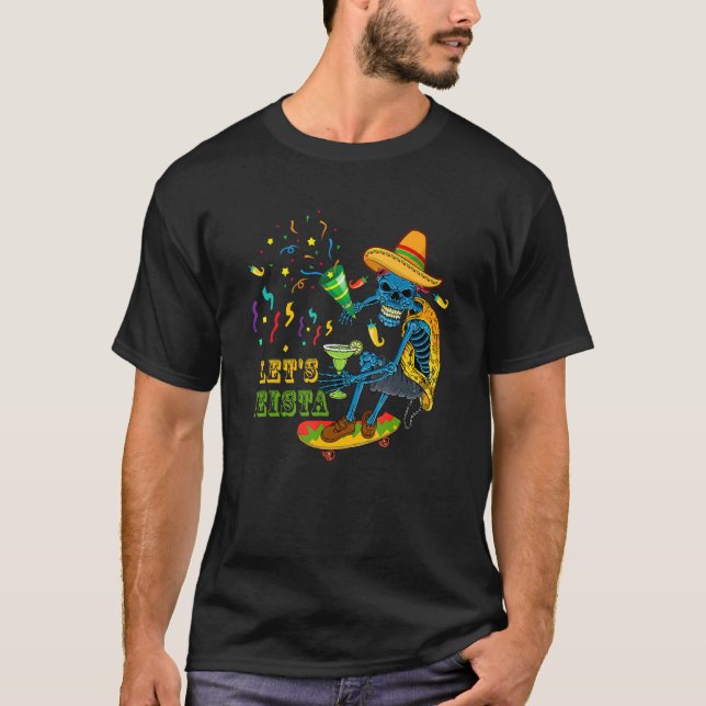 Skull Sombrero Beer Taco Cinco De Mayo Skeleton Me T Shirt (Framsida)