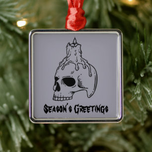 Skull Spooky Horror Gothic Julgransprydnad Metall