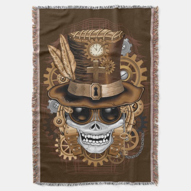 Skull Steampunk Voodoo Retro Maskin Filt (Framsidan Vertikal)