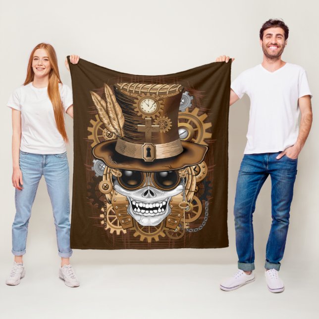 Skull Steampunk Voodoo Retro Maskin Fleecefilt (På plats)