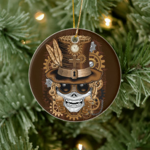 Skull Steampunk Voodoo Retro Maskin Julgransprydnad Keramik