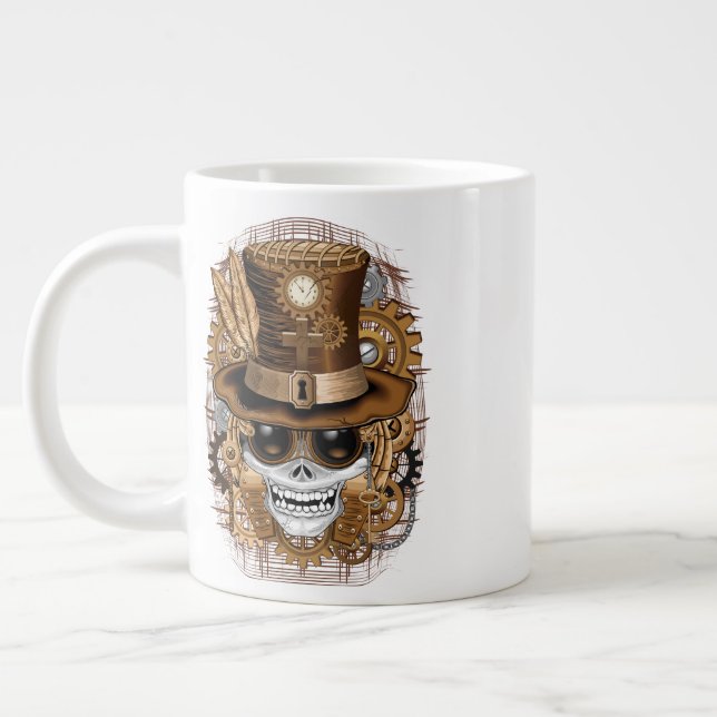 Skull Steampunk Voodoo Retro Maskin Jumbo Mugg (Vänster)