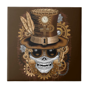Skull Steampunk Voodoo Retro Maskin Kakelplatta
