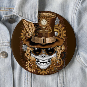 Skull Steampunk Voodoo Retro Maskin Knapp