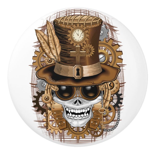 Skull Steampunk Voodoo Retro Maskin Knopp (Framsidan)
