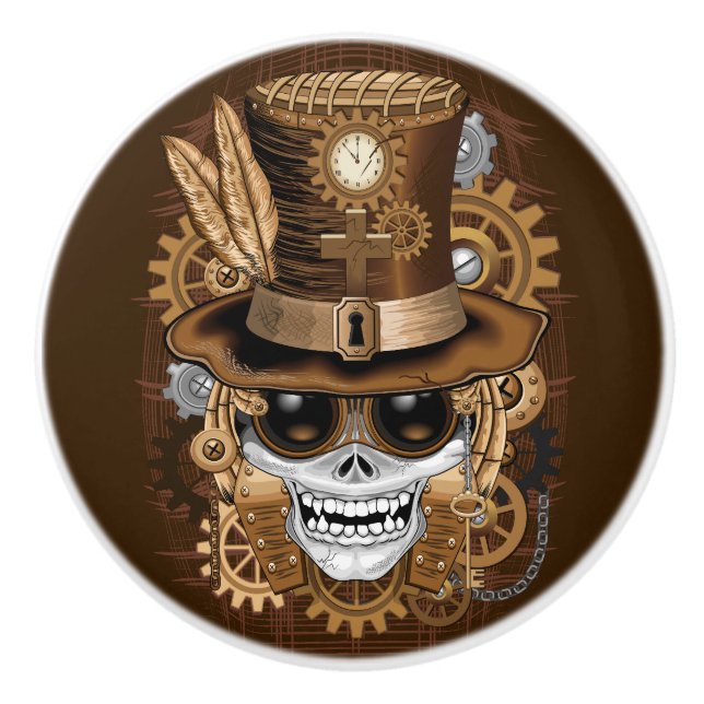 Skull Steampunk Voodoo Retro Maskin Knopp (Framsidan)