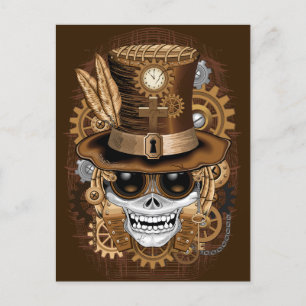 Skull Steampunk Voodoo Retro Maskin Vykort