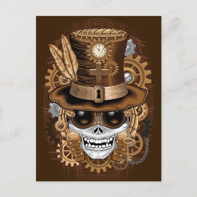 Skull Steampunk Voodoo Retro Maskin Vykort (Framsida)