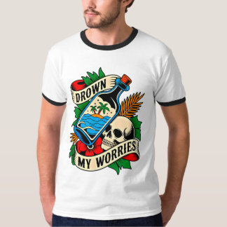Skull & Sunset Tropical Tattoo | Unik presentidé T Shirt