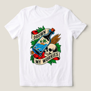 Skull & Sunset Tropisk Tatovering Unik Presentid T Shirt