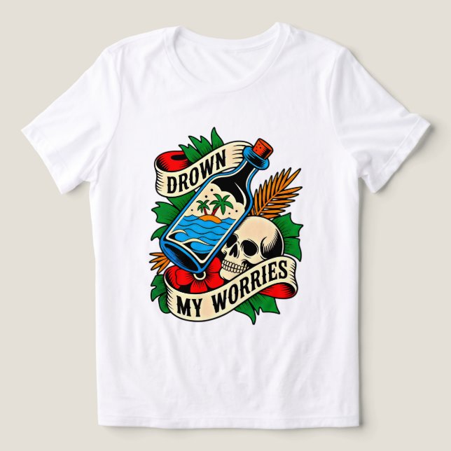 Skull & Sunset Tropisk Tatovering | Unik Presentid T Shirt (Design Framsida)