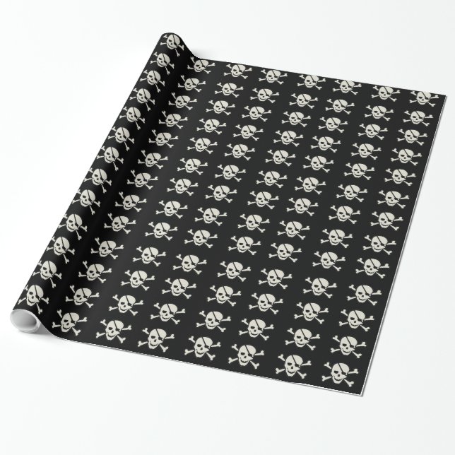 Skull - Svart glansklippning Papper, 30 x 15 tum Presentpapper (Utrullad)