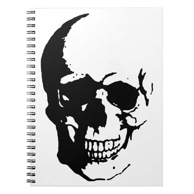Skull - Svart och vit Metall-Fantasy Art Anteckningsbok Med Spiral (Framsidan)