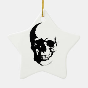 Skull - Svart och vit Metall-Fantasy Art Julgransprydnad Keramik