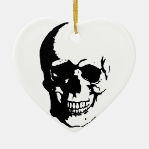 Skull - Svart och vit Metall-Fantasy Art Julgransprydnad Keramik
