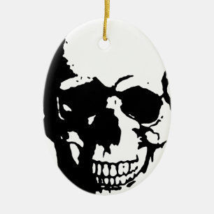 Skull - Svart och vit Metall-Fantasy Art Julgransprydnad Keramik