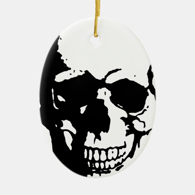 Skull - Svart och vit Metall-Fantasy Art Julgransprydnad Keramik (Framsidan)