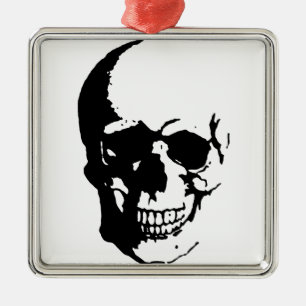 Skull - Svart och vit Metall-Fantasy Art Julgransprydnad Metall