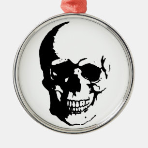 Skull - Svart och vit Metall-Fantasy Art Julgransprydnad Metall