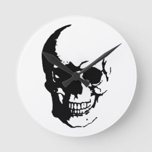 Skull - Svart och vit Metall-Fantasy Art Rund Klocka