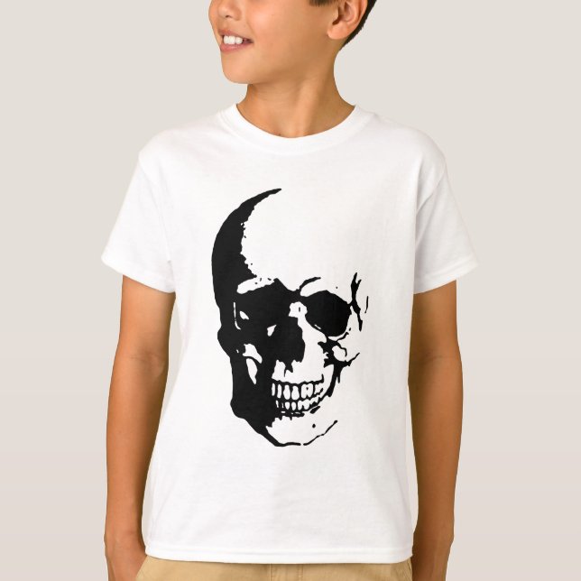 Skull - Svart och vit Metall-Fantasy Art Tee Shirt (Framsida)