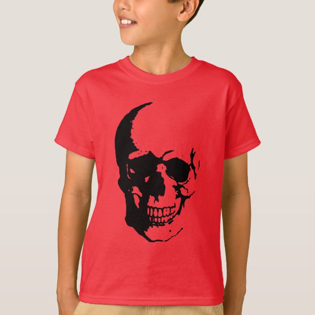 Skull - Svart och vit Metall-Fantasy Art Tee Shirt (Framsida)