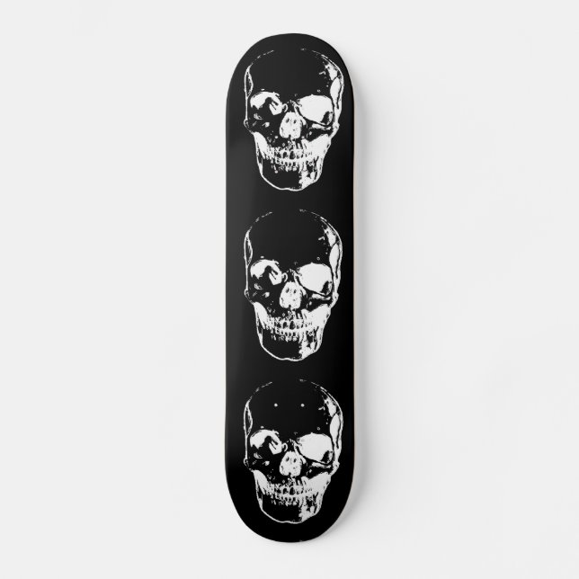 Skull - svart och vitt mini skateboard bräda 18,5 cm (Framsida)