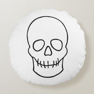 Skull - svart och vitt rund kudde