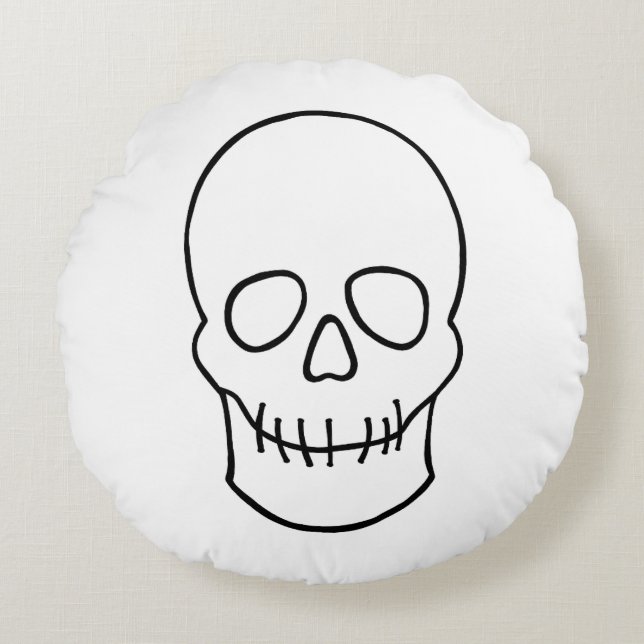 Skull - svart och vitt rund kudde (Framsidan)